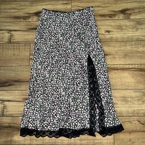 floral satin midi skirt